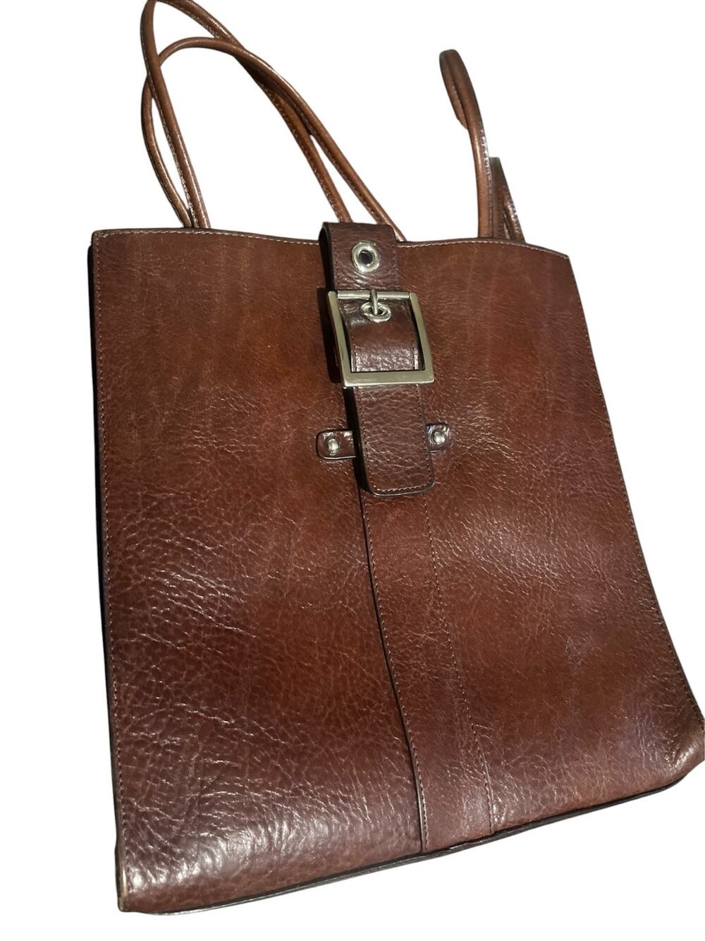 Wilson Italian Leather Textured Messenger Bag Dark Brown 10.5"W x 11" T x 3.5"D